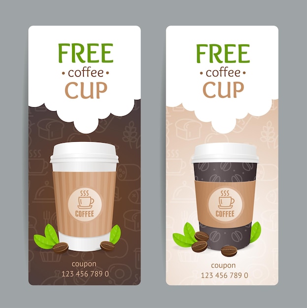 Coffee coupon set. free cup. vector illustration