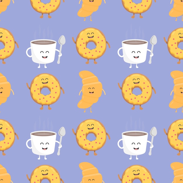 Coffee and croissant seamless pattern. template for kids menu restaurant. vector illustration.