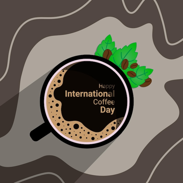 coffee cup banner with coffebean and leaves decoration, to commemorate international coffee day