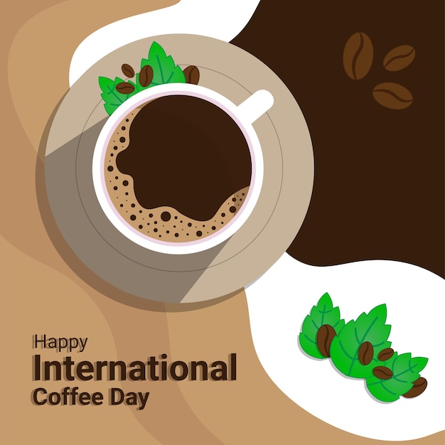 coffee cup banner with coffebean and leaves decoration, to commemorate international coffee day