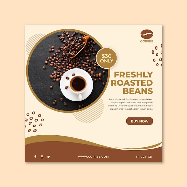 Coffee cup and beans square flyer