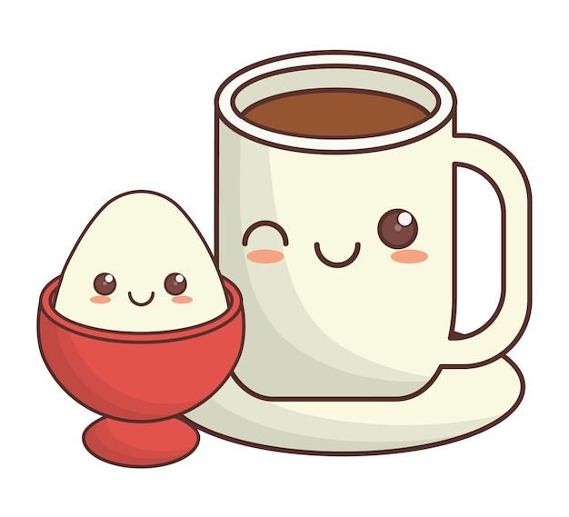 coffee cup and boiled egg kawaii icon image 