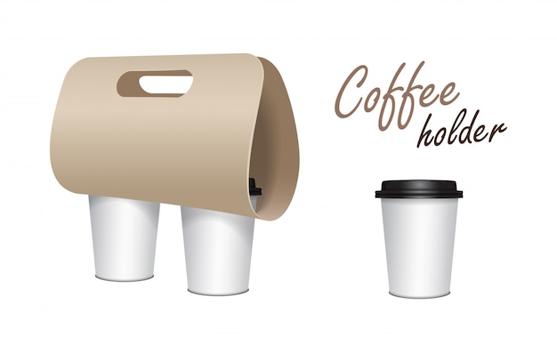 Vector coffee cup carton holder .  paper pack holder . cardboard coffee cup holder takeaway