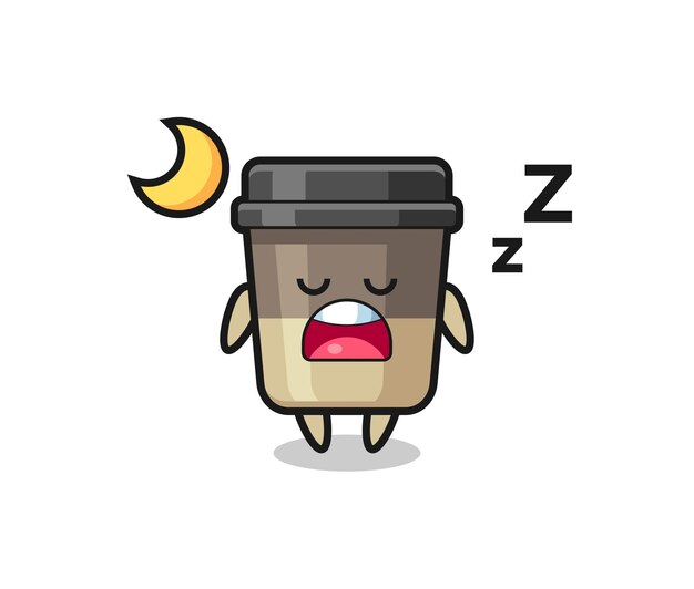 Illustrazione del personaggio della tazza di caffè che dorme di notte, design in stile carino per maglietta, adesivo, elemento logo