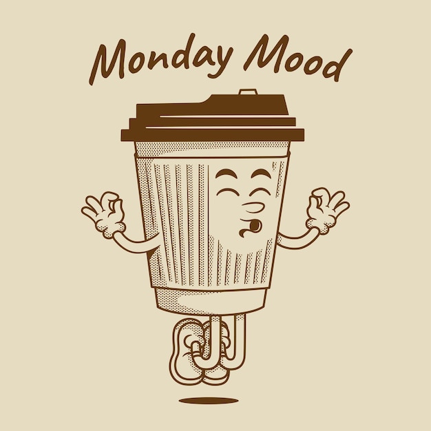 coffee cup character retro cartoon mascot character