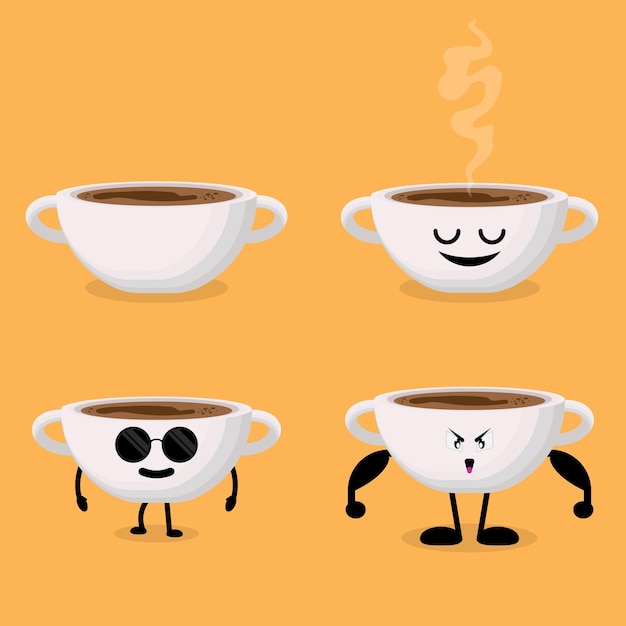 coffee cup character vector illustration in various styles.