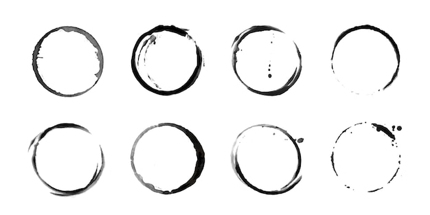 Coffee cup circle black vector stains Round ring grunge stain