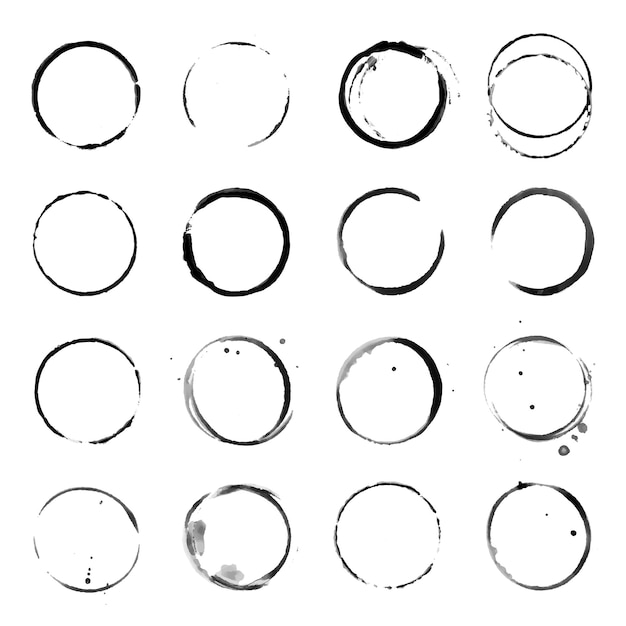 Кофейная чашка круг черные векторные пятна Круглое кольцо гранж пятно