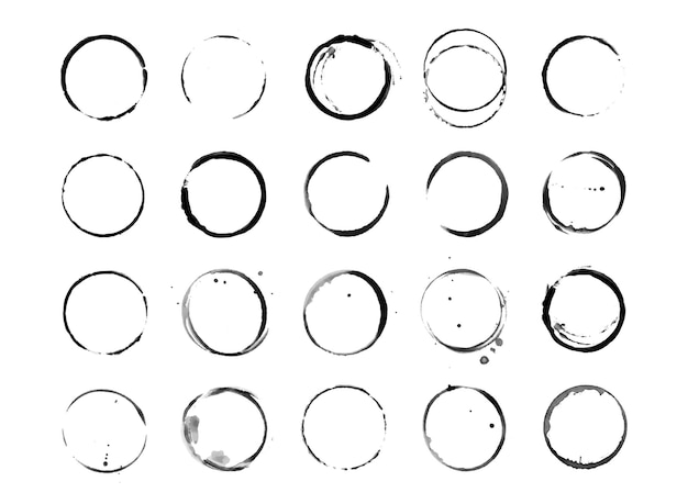 Macchie vettoriali nere del cerchio della tazza di caffè macchia del grunge dell'anello rotondo