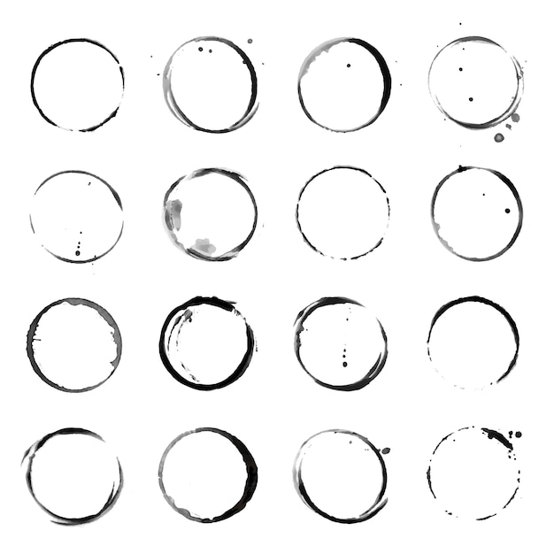 Кофейная чашка круг черные векторные пятна Круглое кольцо гранж пятно