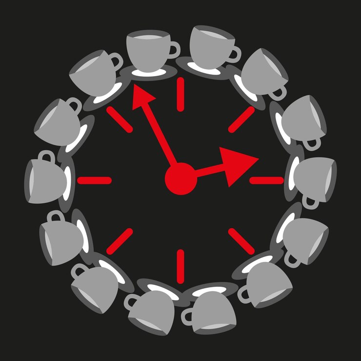 Vector coffee cup clock time concept illustration red black contrast vector design