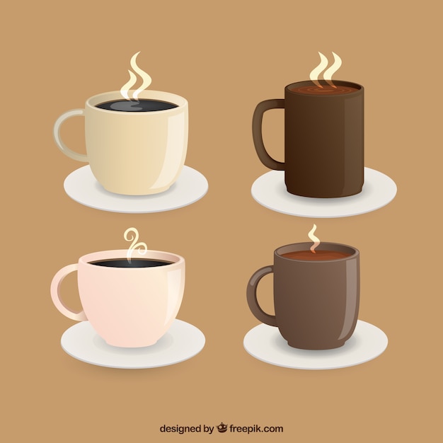 Coffee cup collection with steam