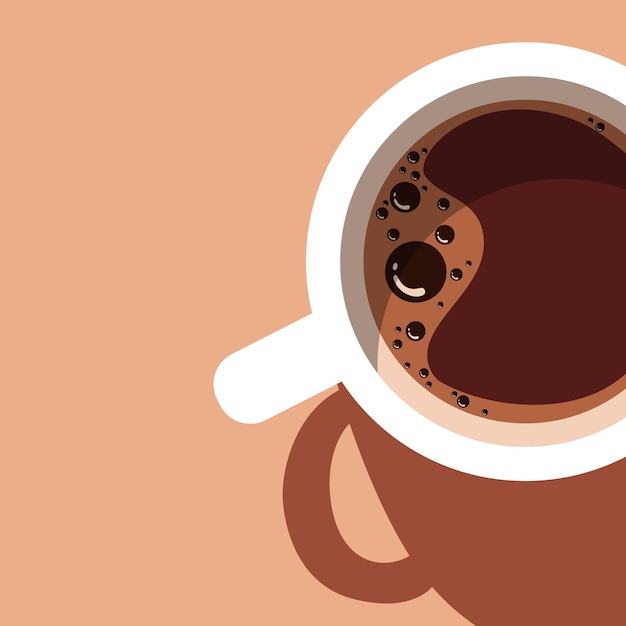 Vector coffee cup flat design vector image. cup of coffee top view. flat style with long shadow