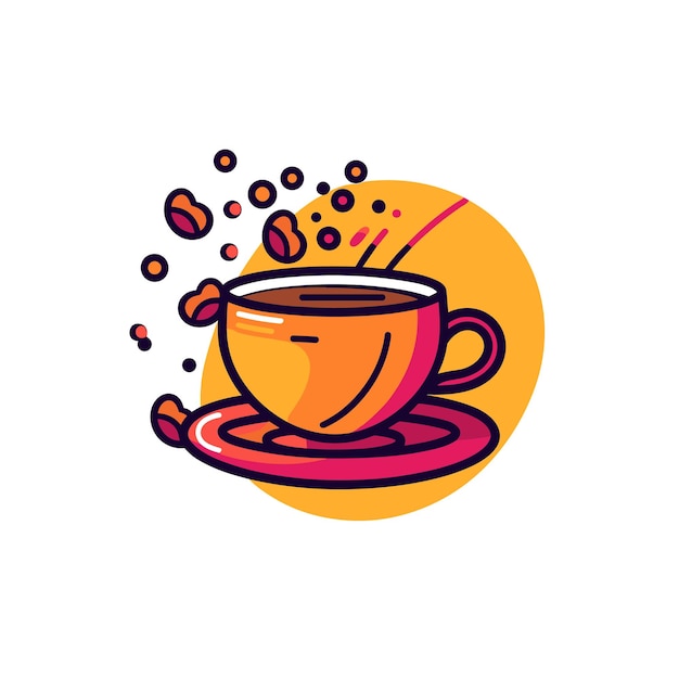 Vettore tazza di caffè galleggiante con fagioli illustrazione di cartoni animati