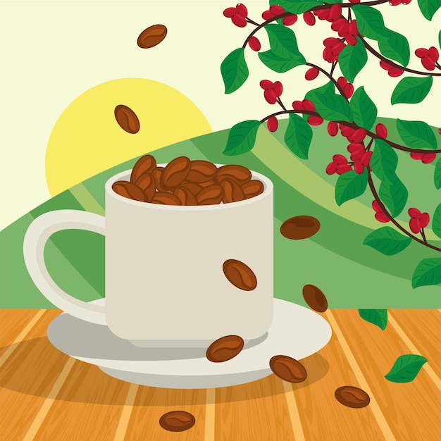 Coffee cup and grains scene