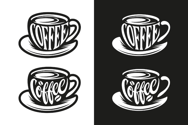 Coffee cup hand drawn lettering coffee related typography vector vintage illustration