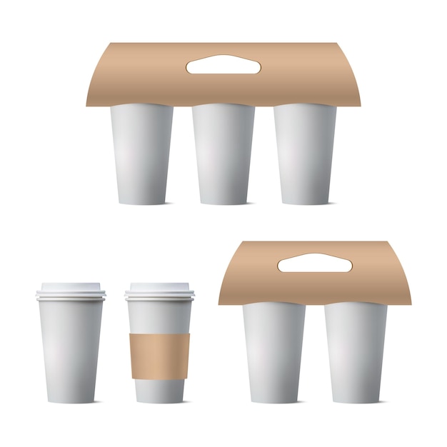 Coffee cup holder set mockup isolated on white background