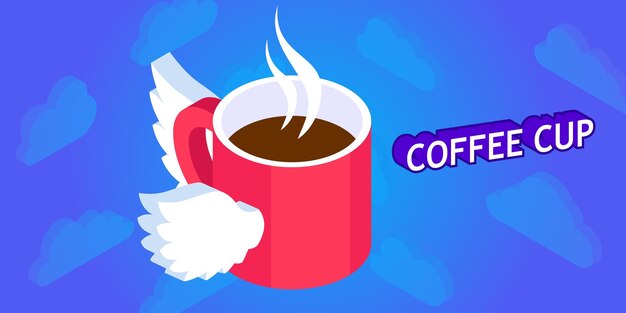 Coffee cup isometric design icon vector web illustration 3d colorful concept