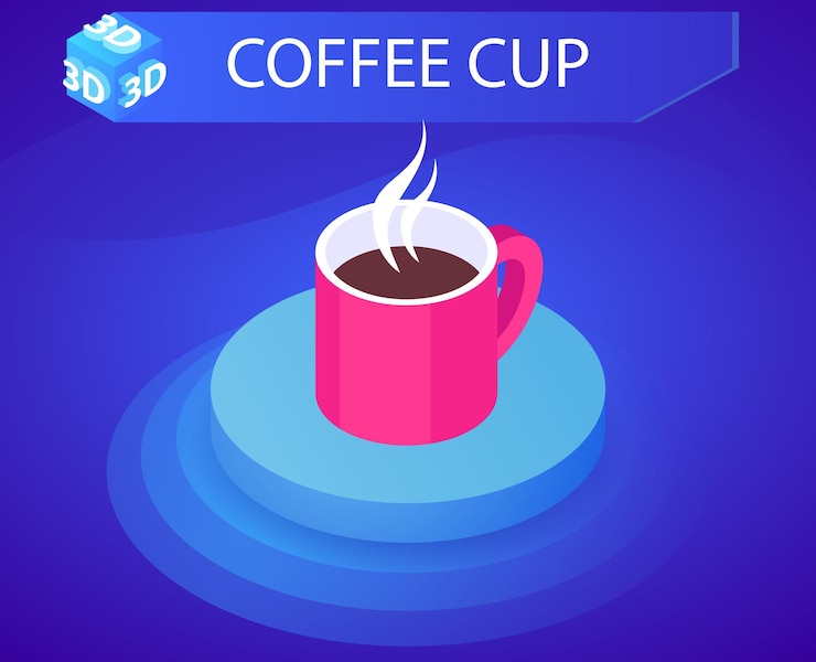 Vector coffee cup isometric design icon vector web illustration 3d colorful concept