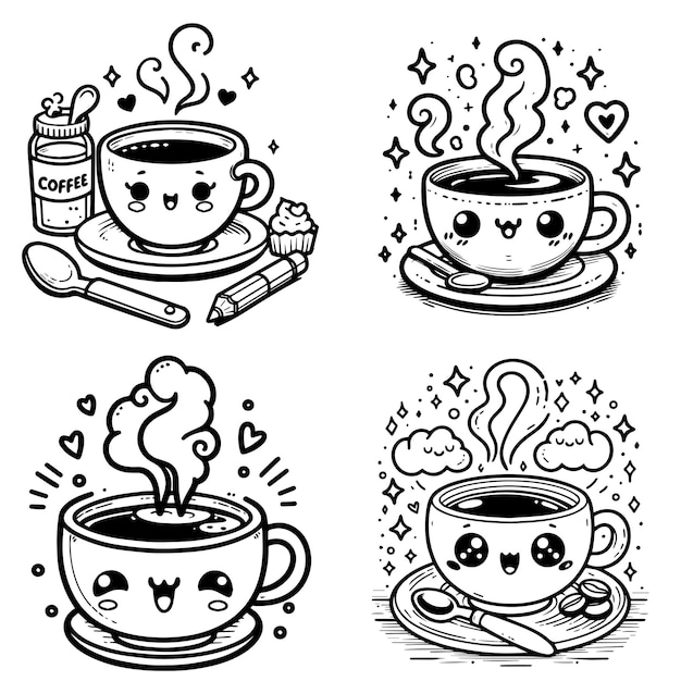 coffee cup kawaii coloring book page