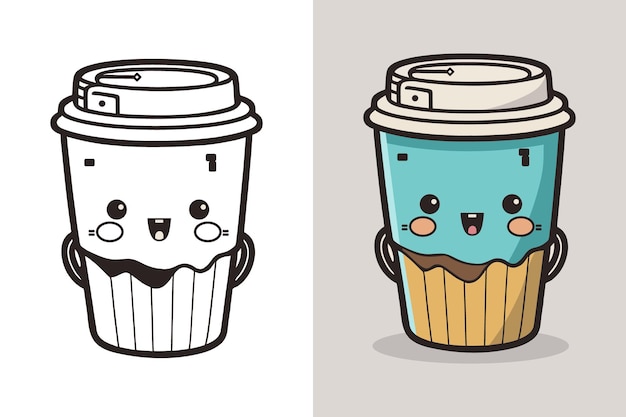 coffee cup logo cute coffee cup cartoon line art colorful vector illustration coffee cup icon