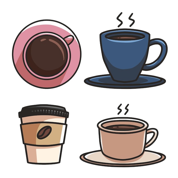 Coffee in a cup and mug for coffee set illustration cartoon flat style