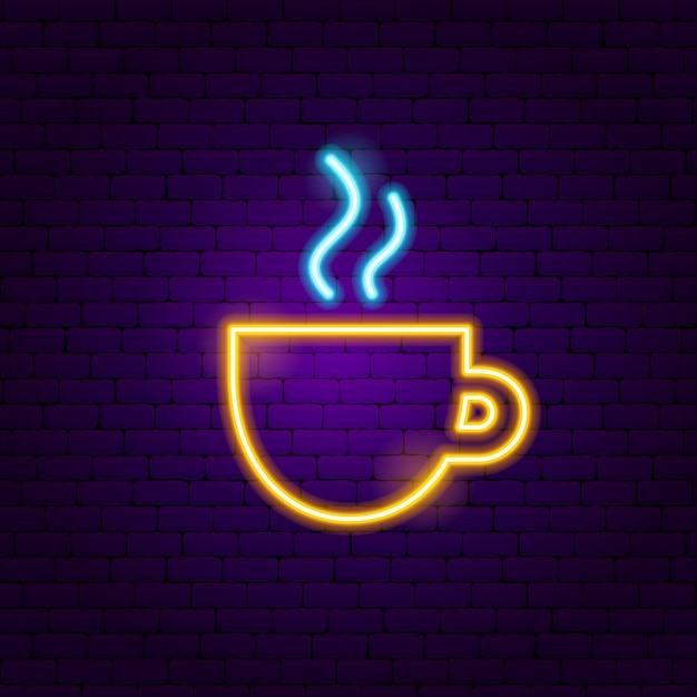 Vettore insegna al neon della tazza di caffè. illustrazione vettoriale di promozione cafe.