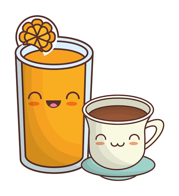 coffee cup and orange juice  kawaii icon image 