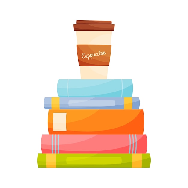 Coffee cup on the pile of books education concept reading concept Vector illustration