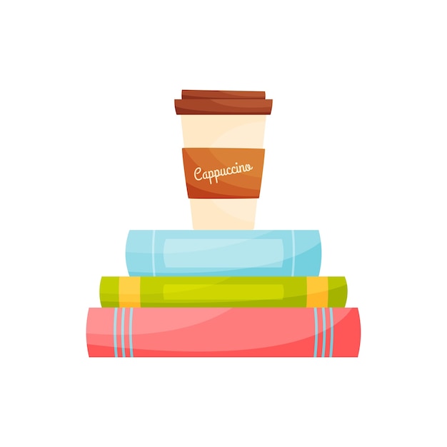 Coffee cup on the pile of books education concept reading concept vector illustration