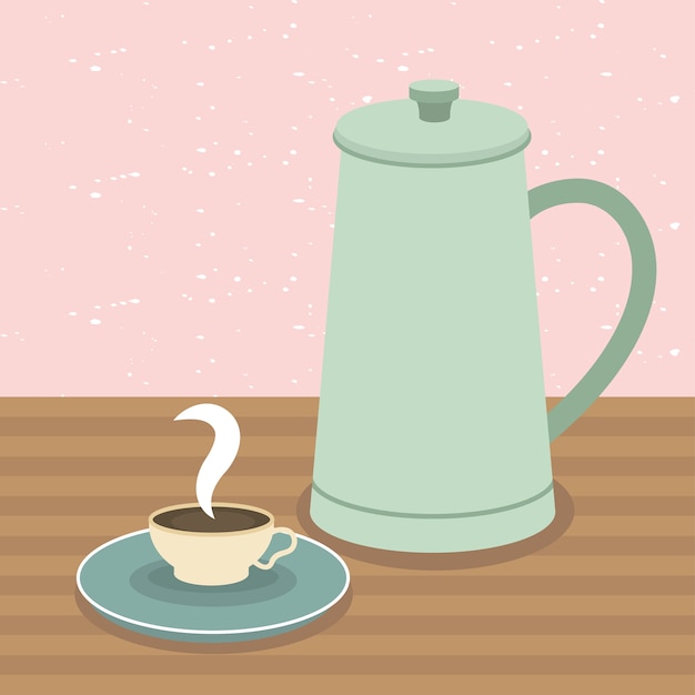 Coffee cup and pot on table theme