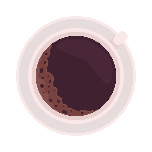 カップセミフラットカラーベクトルオブジェクトのコーヒー。温かい飲み物。マグカップの黒いエスプレッソ。白地にリアルなアイテム。グラフィックデザインとアニメーションのライフスタイル分離現代漫画スタイルのイラスト