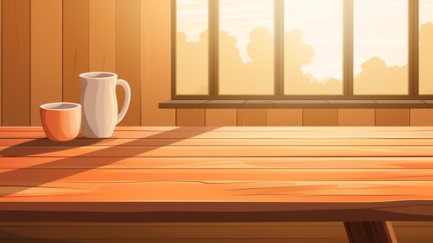 Vettore una tazza di caffè su un tavolo con una finestra sullo sfondo