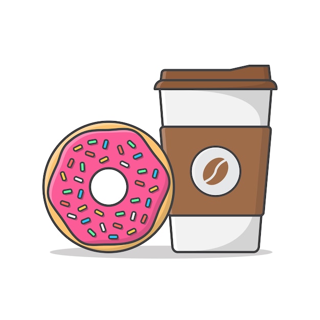 Vector coffee cup and tasty donut isolated on white