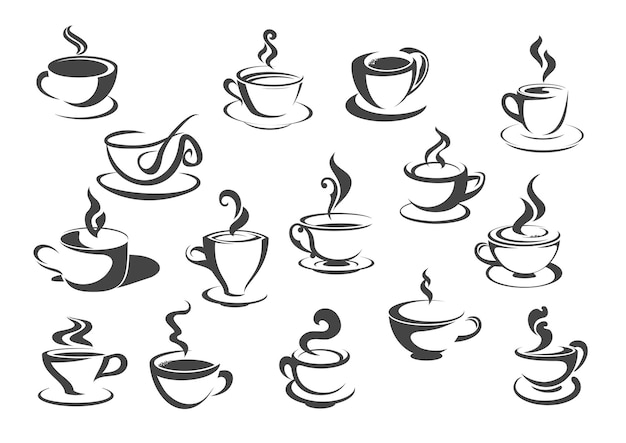 Vector coffee cup and tea mug isolated icon set