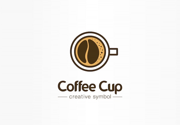 Coffee cup top view with bean shape foam creative symbol concept. cafe menu, restaurant abstract business logo idea. fresh espresso icon