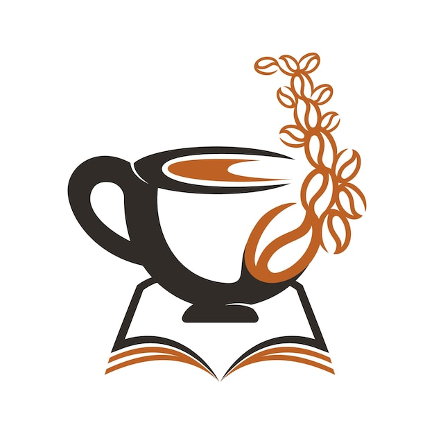 Vettore tazza da caffè con concetto di libro design del logo della tazza da caffè combinato con il libro