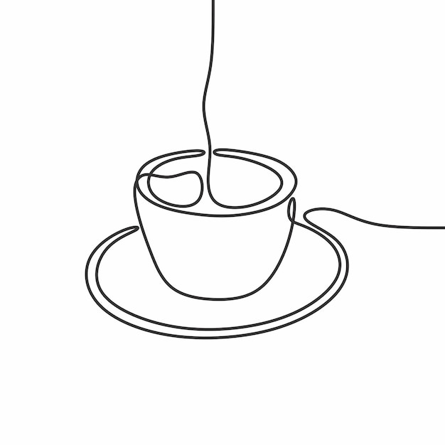 Tazza da caffè con libro e matita disegno continuo a linea singola art