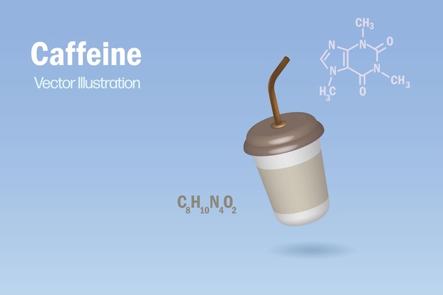 ベクトル コーヒーカップ カフェイン骨格式 分子構造 コーヒー研究 食品科学