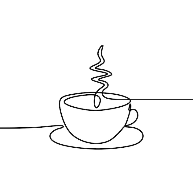 coffee cup with coffee online continuous single line art