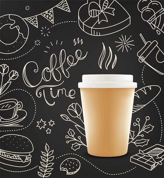 Coffee cup with doodling elements illustration