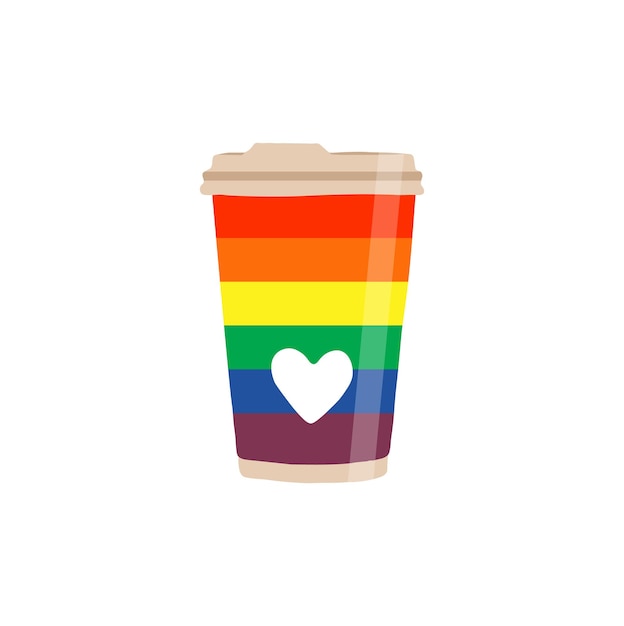 Coffee cup with LGBT flag LGBTQ friendy coffee house simple icon vector illustration