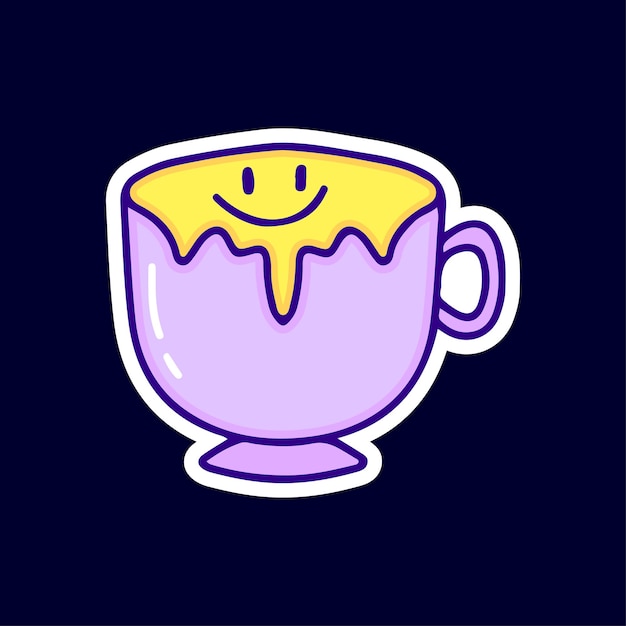 Vector coffee cup with melted emoji face illustration. artwork for street wear, t shirt.