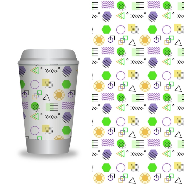 Coffee cup with patterns template. vector illustration