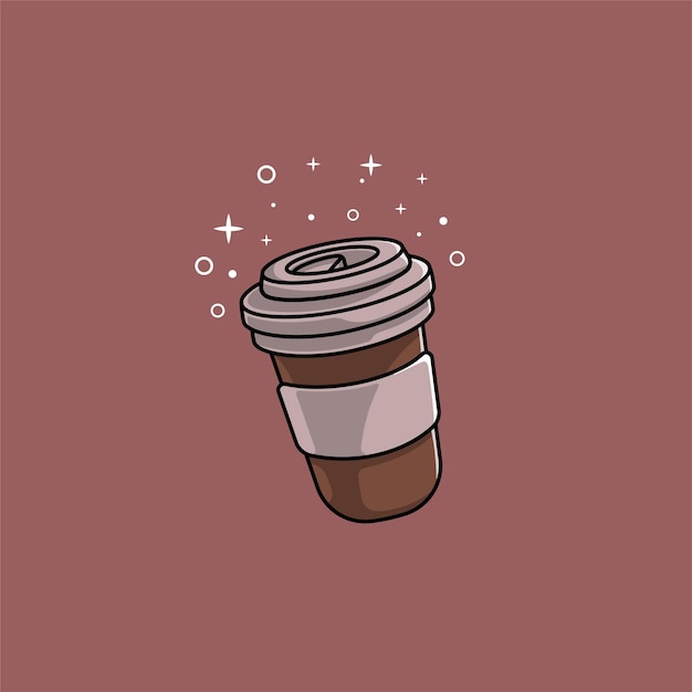 coffee cup with sparkling stars cartoon