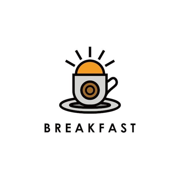 日の出朝食飲料ロゴ デザイン ベクトルとコーヒー カップ