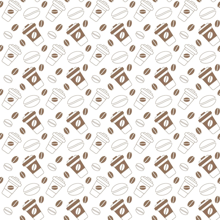 Vector coffee cups and beans background light seamless vector pattern