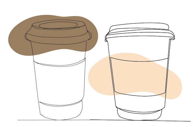 Coffee cups drawing by one continuous line vector