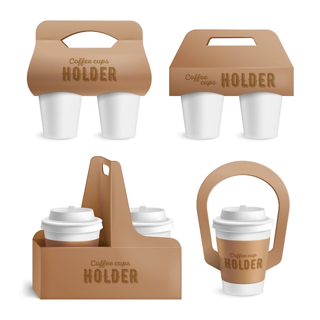 Vector coffee cups holder set