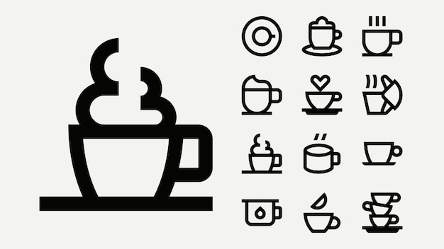 Vector coffee cups outline icons